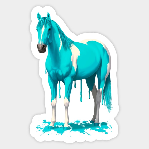 Bright Cyan Blue Pinto Dripping Wet Paint Horse Sticker by csforest